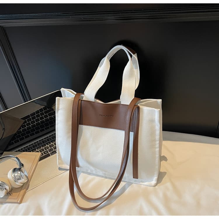 University Commute Linen Tote Bag for Women, Large Capacity 2025 New Style Fashion Casual Canvas Bag Handbag