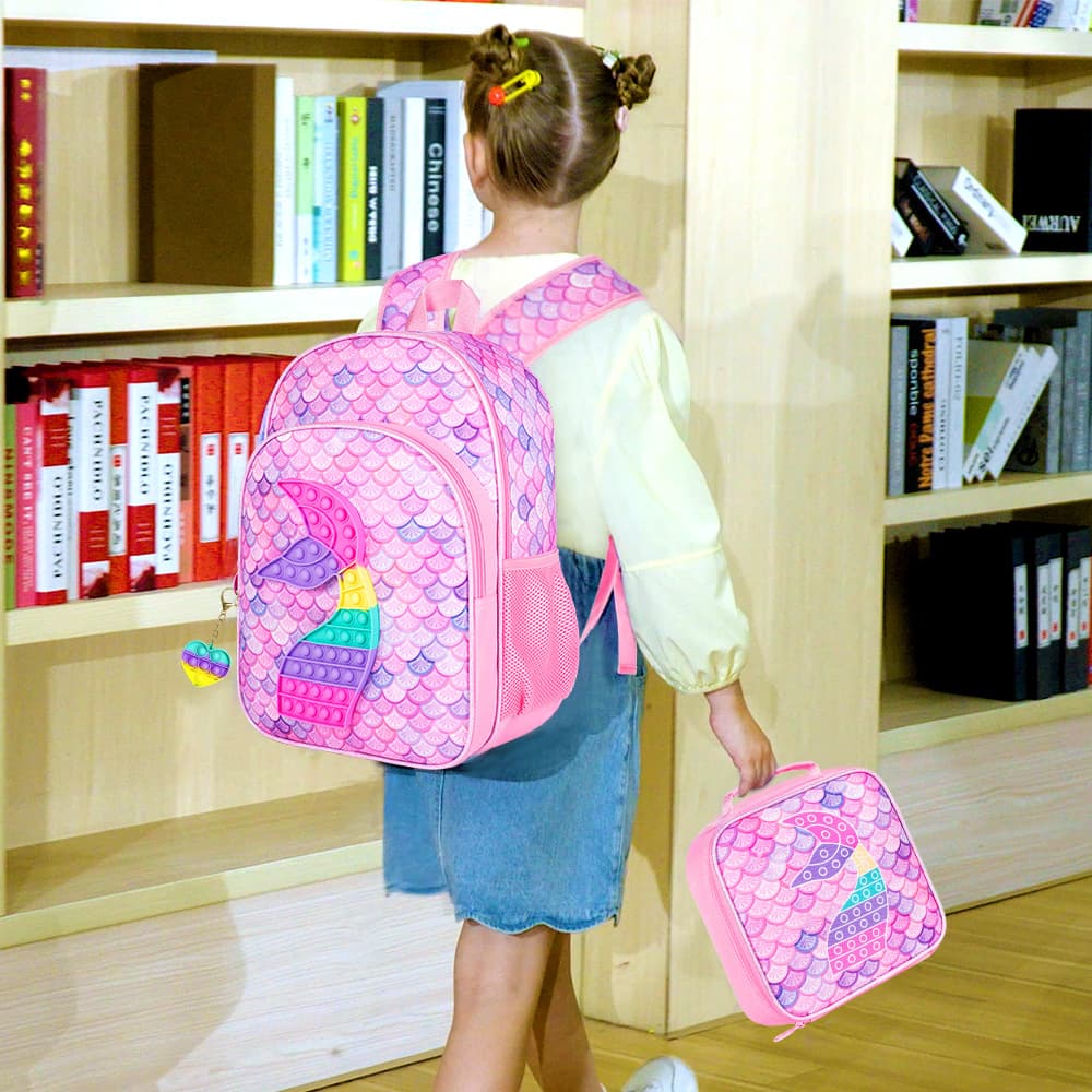 New In Stock 16-inch Children's Fashion Backpack Student School Bag Three-Piece Set Toy Fish Tail Backpack