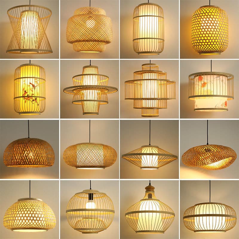 Bamboo Lantern Pendant Light for Bar, Tea Room, Hotpot Restaurant, Japanese Style Dining, Feng Lun