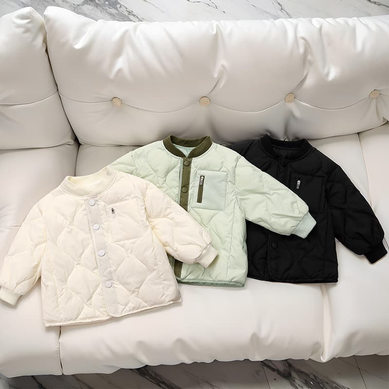 In Stock School Uniform Helper: Kids' Autumn/Winter Fleece-Silk Blend Jackets, Patchwork Short Style New Baby Padded Inner Wear