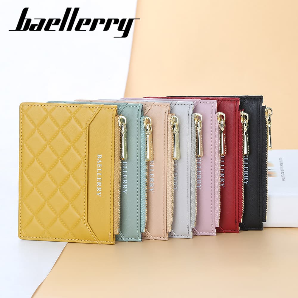 BAELLERRY New Unisex Slim Card Holder with Zipper, Stylish Zippered Coin Purse