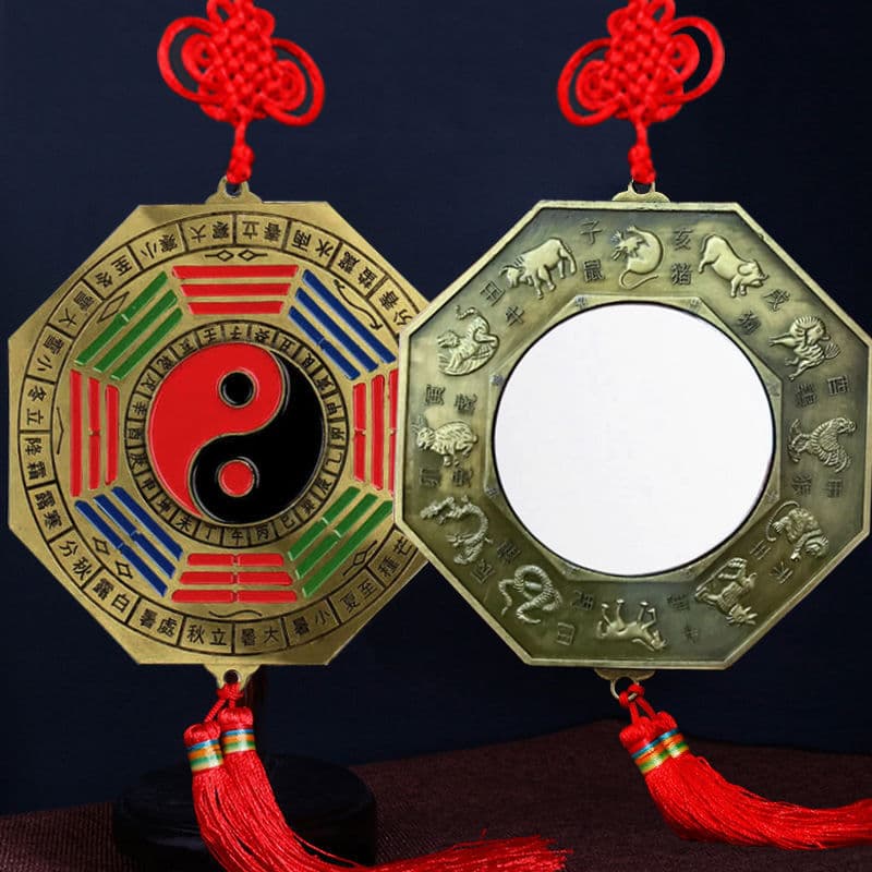 Factory wholesale octagonal colored Bagua mirror pendant Chinese zodiac door head ornament colored Bagua mirror pendant