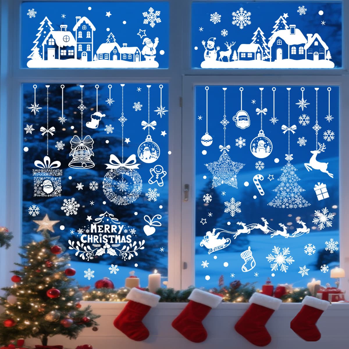 New cross-border Christmas shopping mall glass door stickers, holiday scene decorations, window decorations, electrostatic stickers