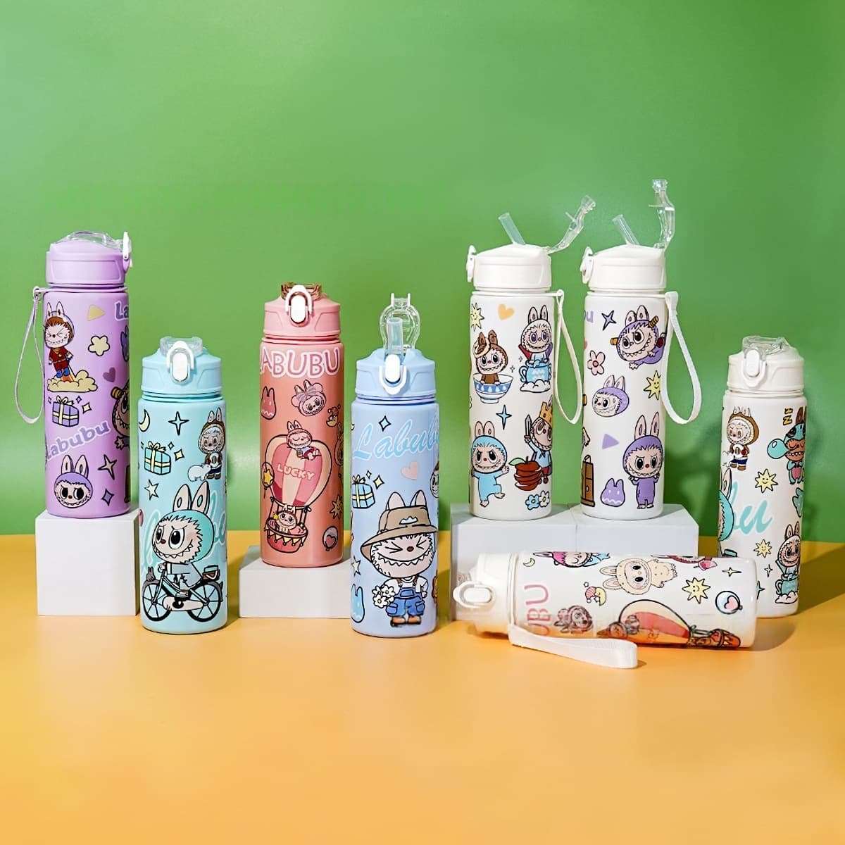 Internet celebrity popular labubu cute children's sippy cup high-looking student labubu water cup with handle