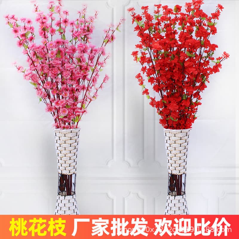 Artificial Peach Blossom Branches Fake Plum Blossom Cherry Blossom Branches Living Room Decoration Silk Flowers Wedding Artificial Flowers Plastic Flowers Engineering Special Dried Flowers