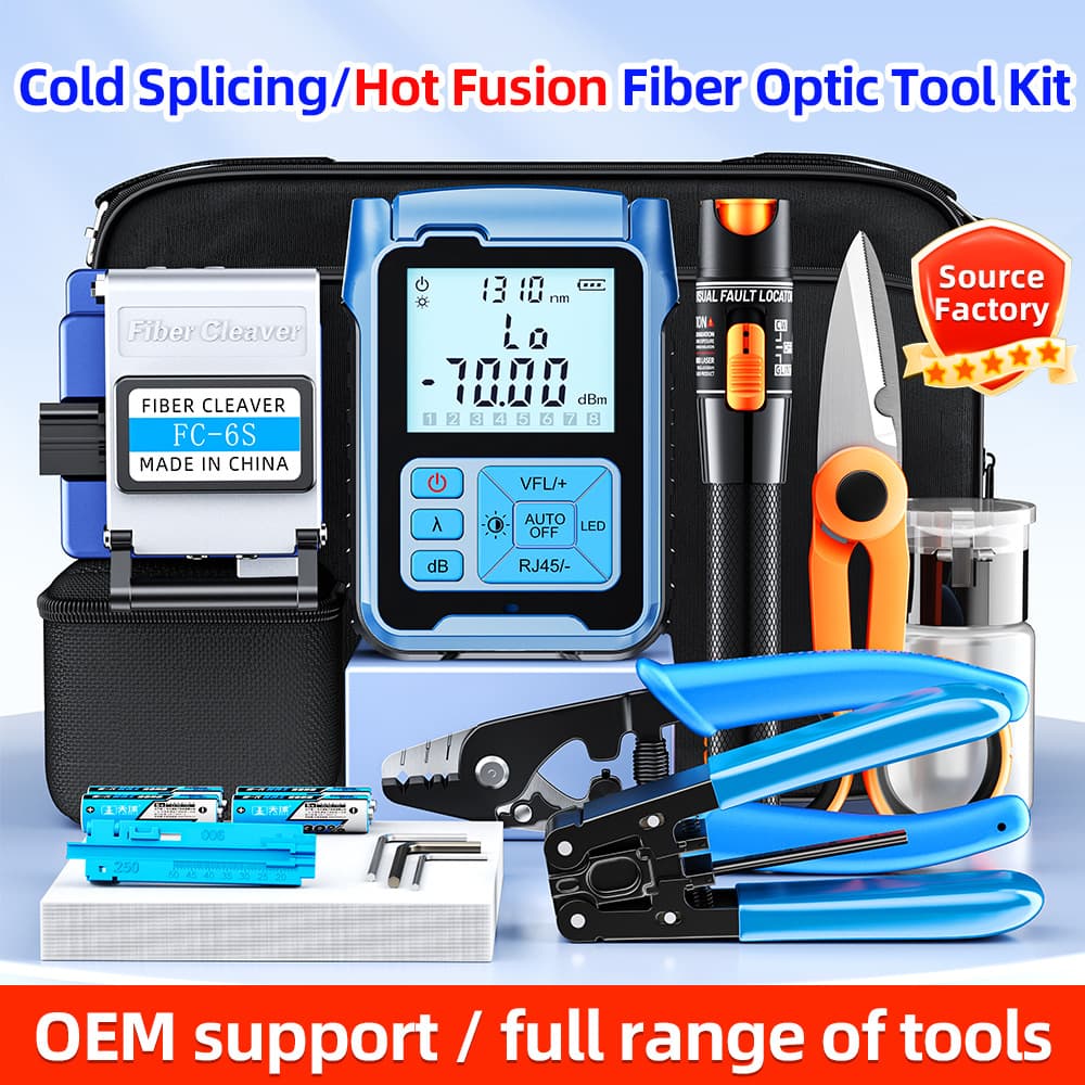 FTTH Cold Connector Tool Kit, Fiber Optic Tool Set, Fiber Cleaver, Red Light Pen, Optical Power Meter, Installation and Maintenance Tools