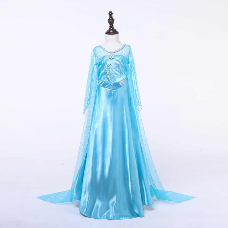 2025 Elsa Sequined Long Sleeve Dress Frozen Princess Gown with Rhinestone Cape Christmas Costume