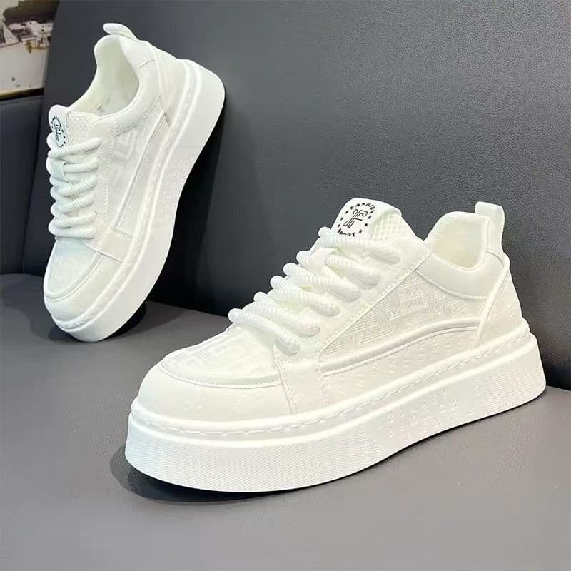 Men's winter breathable, trendy, versatile, casual white sneakers, youth non-slip sports thick-soled height-increasing white shoes
