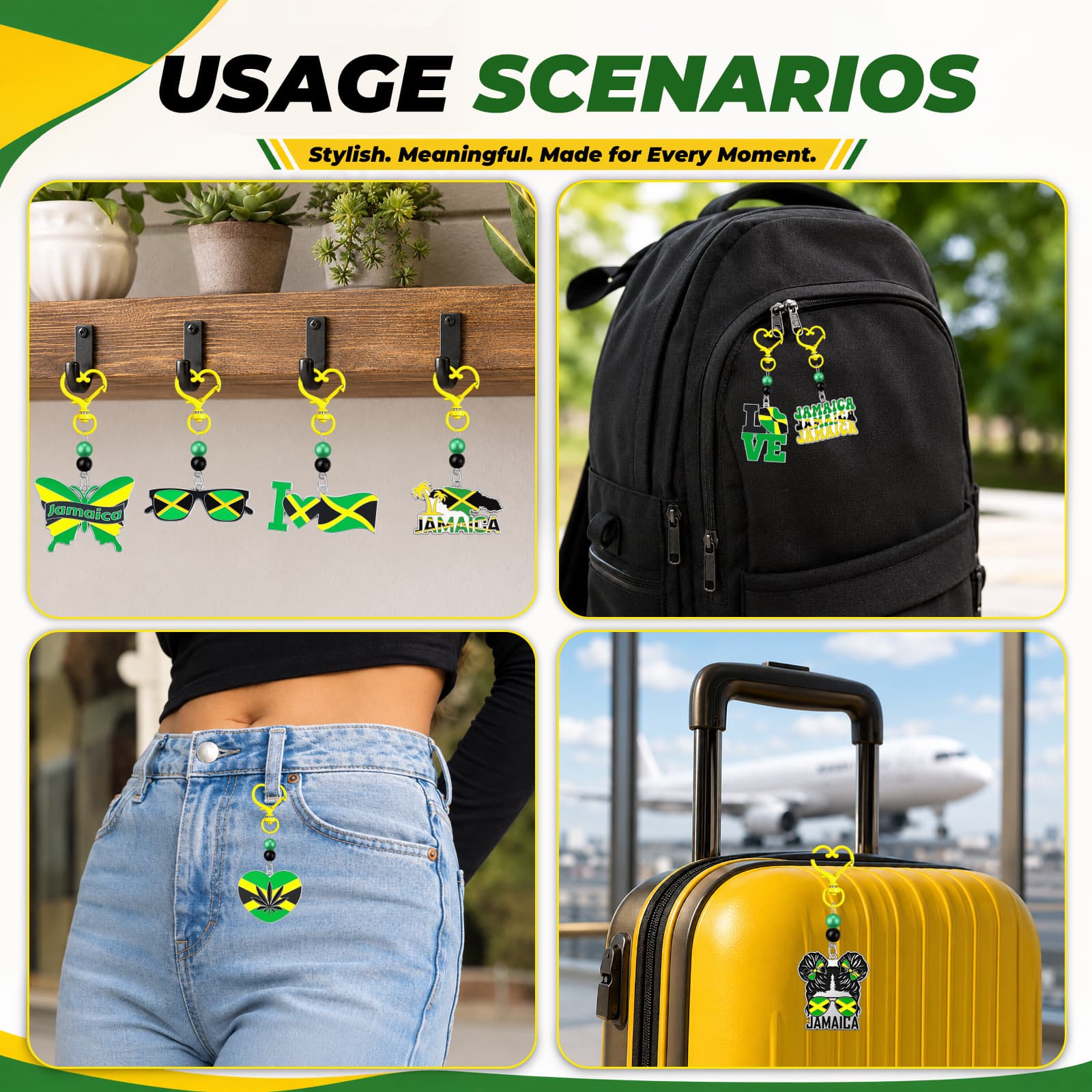Jamaica Flag Alloy Oil Drop Keychain Cartoon Creative Pendant Bag Charm Small Gift Key Ring Chain Accessory