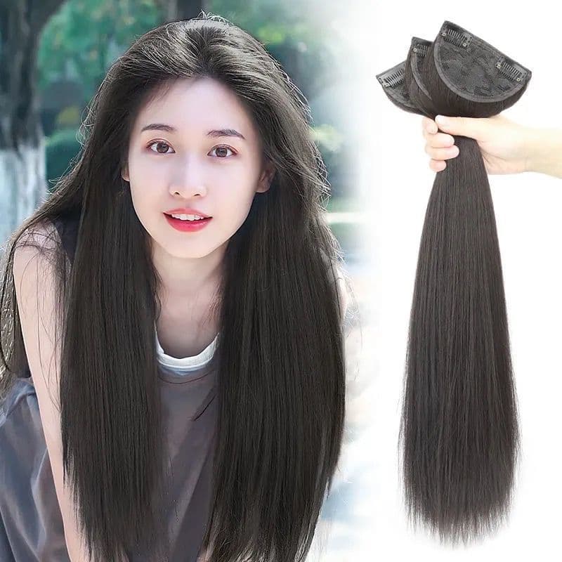 Women's Long Hair 3-Piece Seamless Wig Clip-In Straight Hair Extensions Invisible Realistic Hair Volume Booster