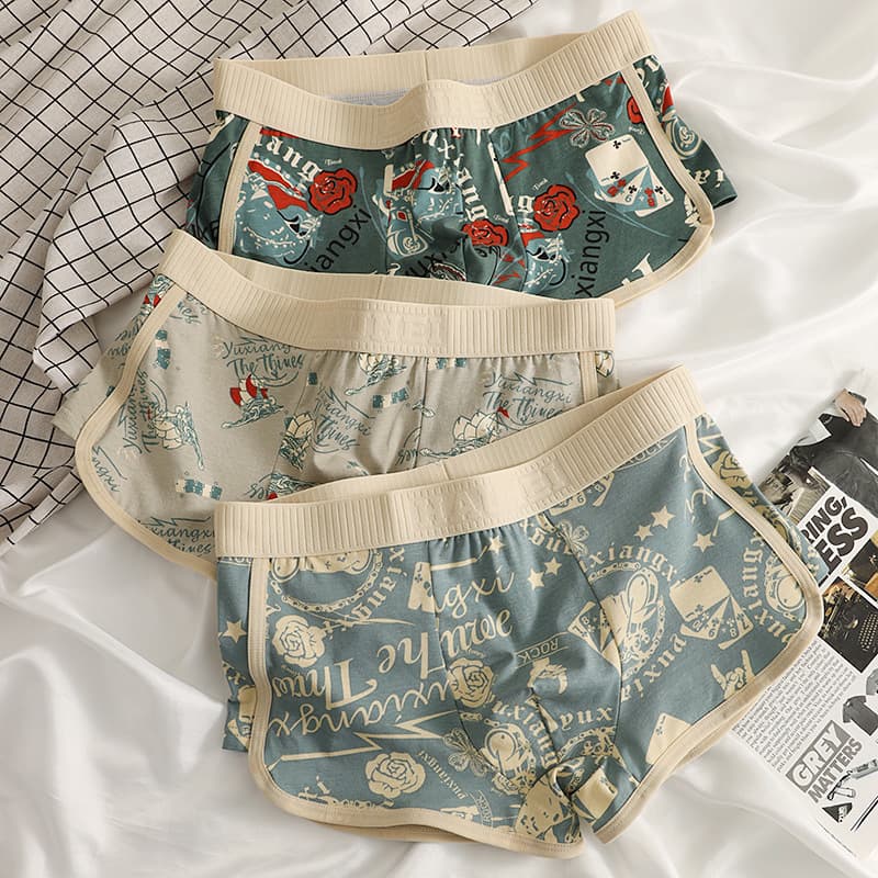 Men's Cotton Boxer Briefs 2025 New Summer Print Antibacterial Breathable