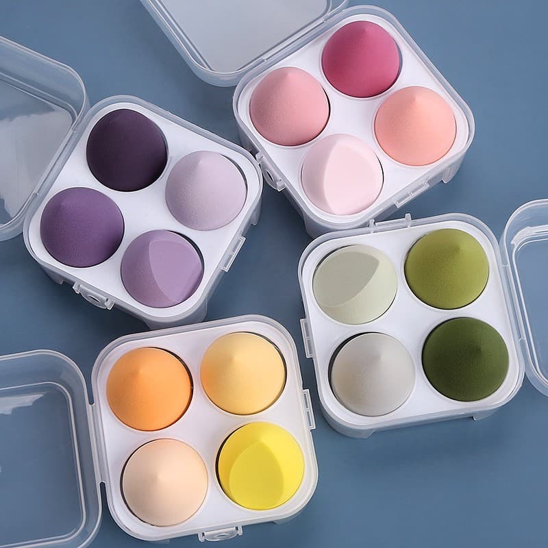 Trendy Ultra-Soft Makeup Sponge Four-Compartment Egg Storage Box Set Non-Absorbing Cushion Puff Instant Rebound Makeup Egg Sponge