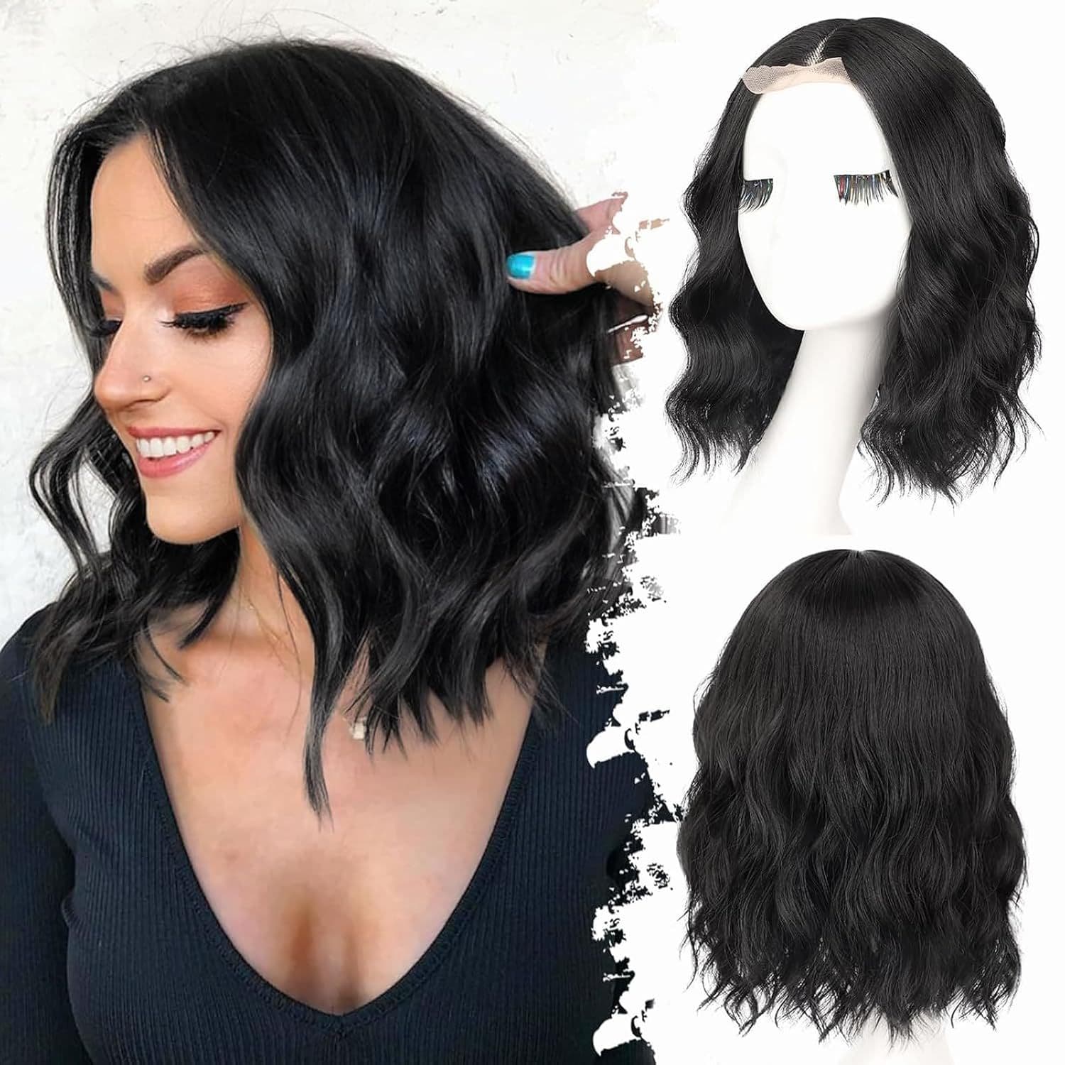 Wig Amazon Hot Selling Small Lace Synthetic Fiber Cap Water Wave Short Curly Wig Xuchang Wig In Stock Direct Sales
