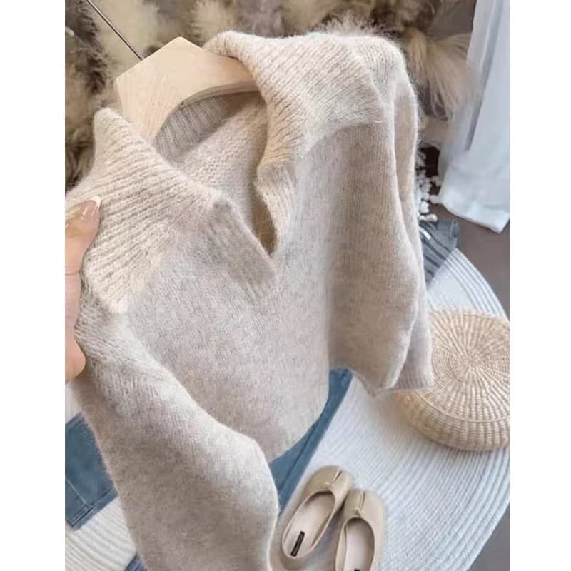 Real Price # Hundred Flowers Velvet # French Gentle Style Soft Waxy Oatmeal V Neck Wool Knitwear Women's Autumn and Winter Loose Knitwear