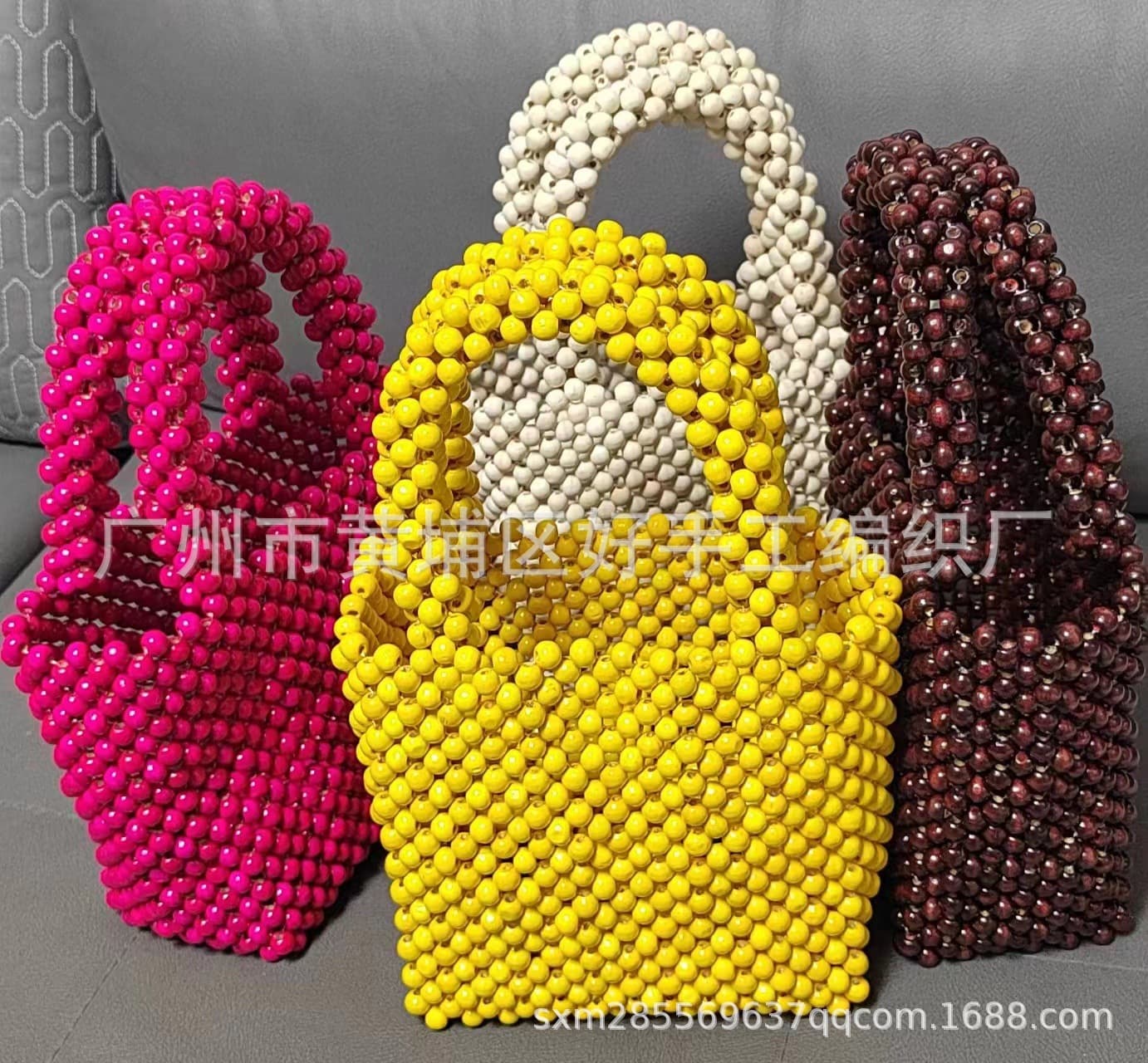 Handwoven Cross-Border Wooden Bead Bag Wooden Woven Bag Handmade Beaded Woven Bag for Women