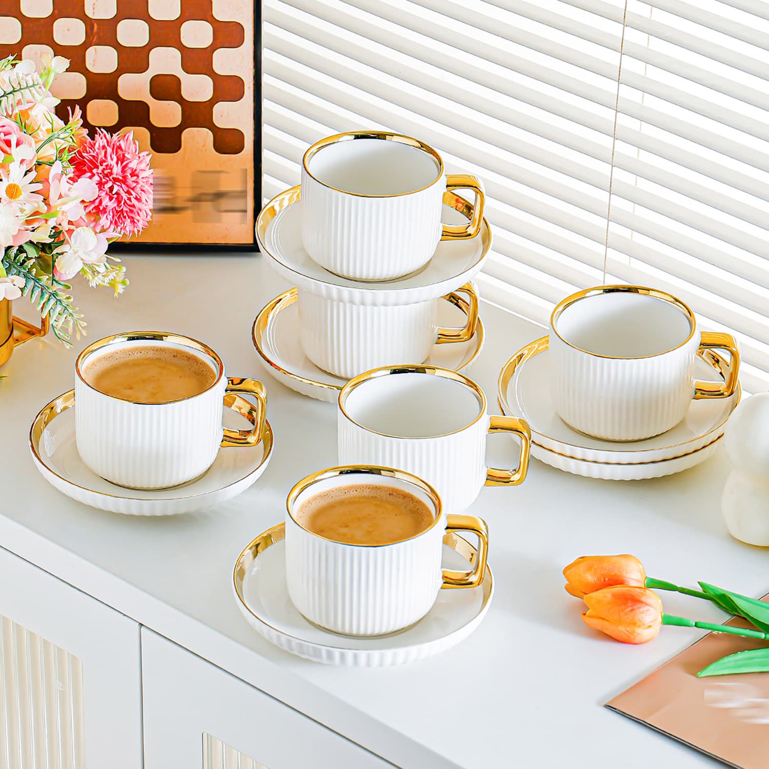 Premium Luxury Ceramic Afternoon Tea Coffee Cup Saucer Spoon Set Home Office Water Cup Saucer Combination Teacup
