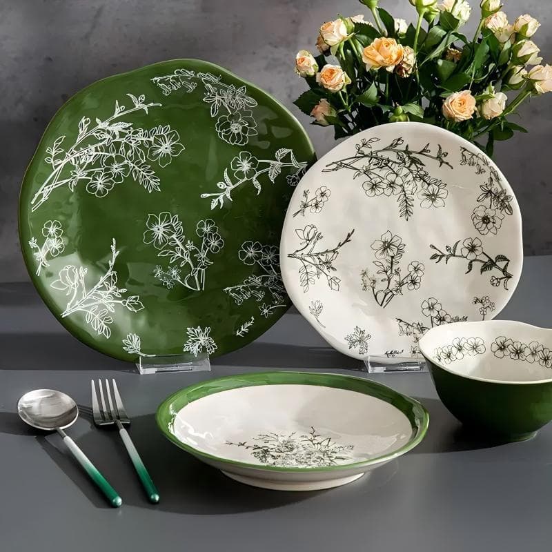 Shunxiang Ceramic Bowl and Plate Set, Easy-Clean Rice Bowls and Plates, 4-Piece Set, Western-Style Flat Plate, Cross-Border Salad Bowl