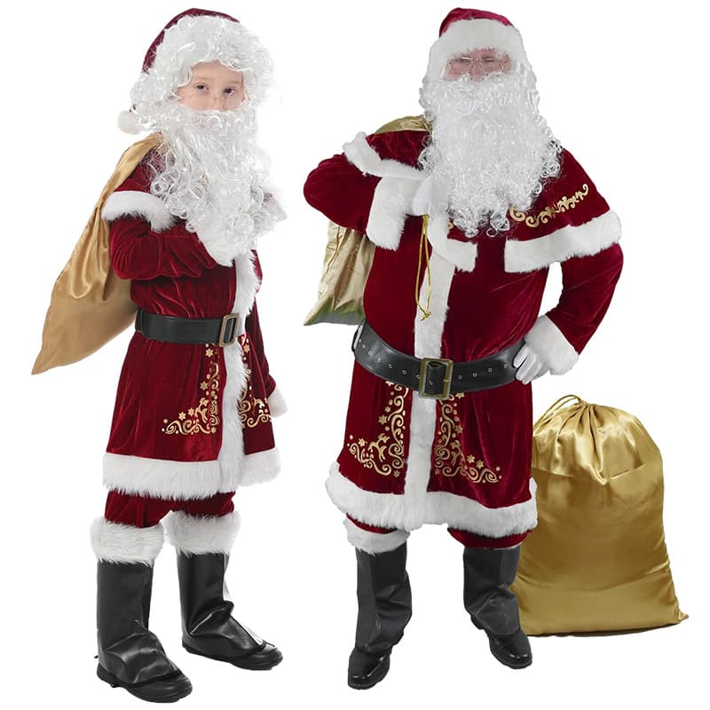 Plus Size Adult Men's Santa Claus Cosplay Costume M-6XL Stage Performance Clothing Christmas Role Play Parent-Child Outfit