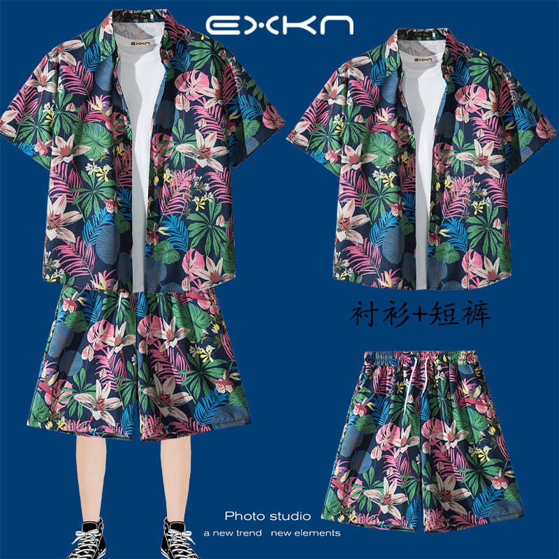 Summer Shorts and Beach Shirt Set for Men, Sanya Travel Vacation Plus Size Outfit, Beach Holiday Wear