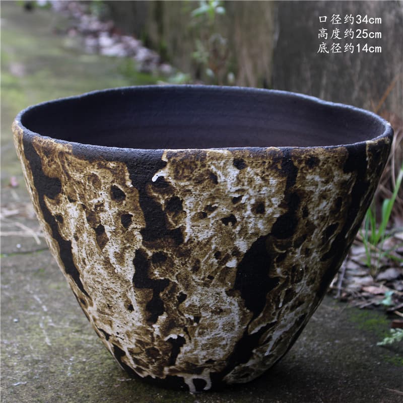 Large Vintage Breathable Flower Pot Ceramic Simple Rustic Clay Pot Old Stump Creative Indoor Outdoor Green Plant Bonsai Pot