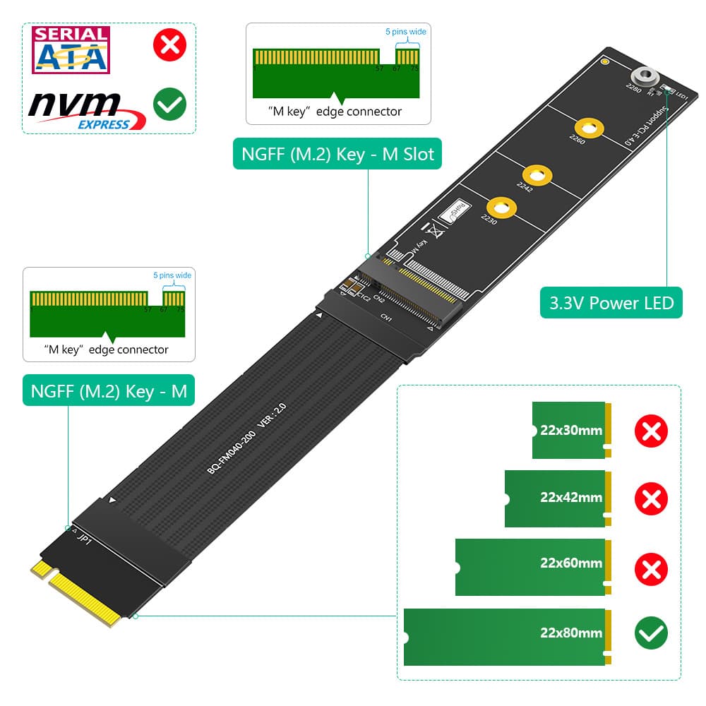 M.2 M-KEY NVME high-speed lossless transmission extension cable expansion card PCI-E 4.0 notebook external