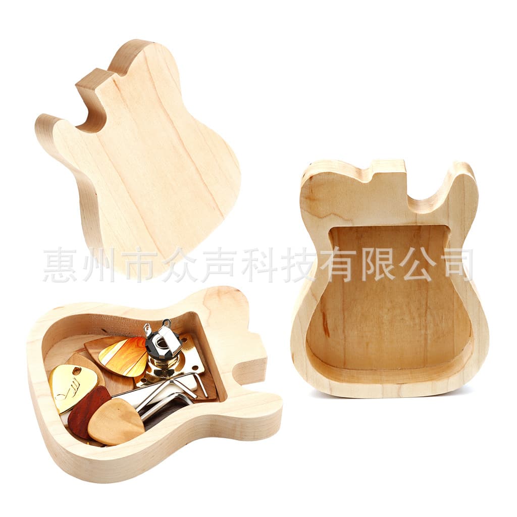 Maple Guitar-Shaped Pick Box Musical Instrument Accessory