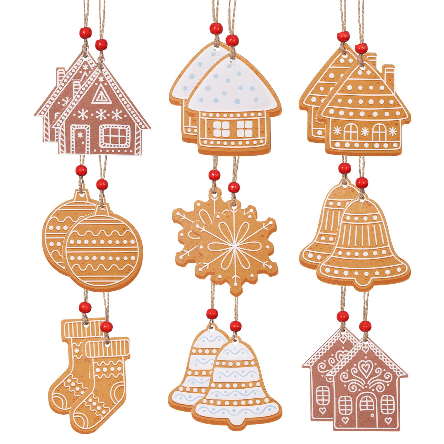 Cross-border Christmas gingerbread house wooden string hangings gingerbread snowflake bell stockings three-piece wood chip Christmas tree accessories