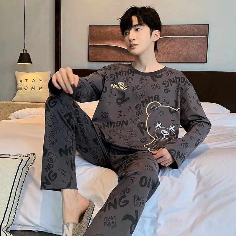 Pajamas men's long-sleeved trousers spring and autumn Internet celebrity style pullover home clothes 2025 new youth two-piece suit