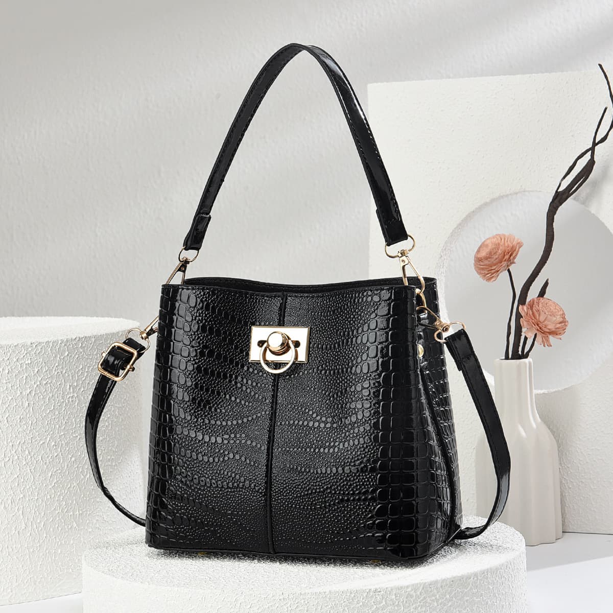 Bucket Bag Crocodile Texture Handbag Quality Shoulder Bag Taizhou Women's Bag Export Style Crossbody Bags