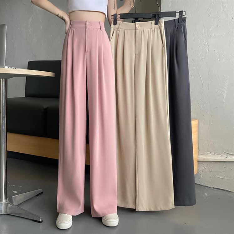 Women's Suit Pants 2023 Summer Korean Style Loose High Waist Wide Leg Slimming Flow Floor-Length Straight Leg Casual Pants
