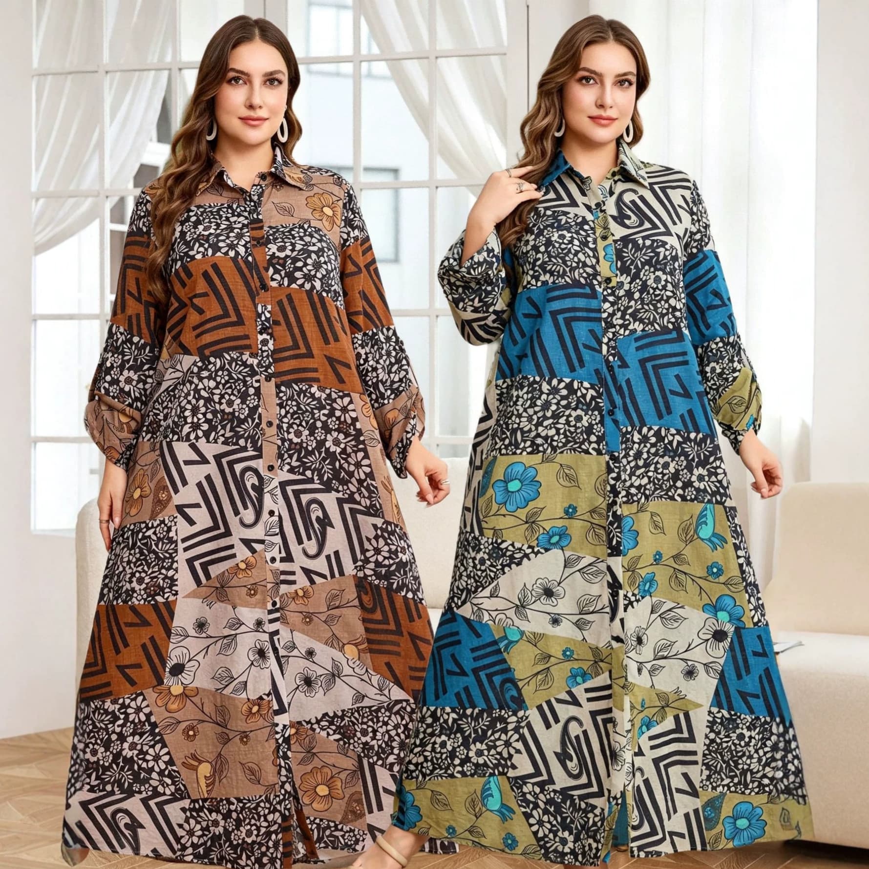 Clearance Sale Elegant Pattern Plus Size Dress Casual Commute Daily Plus Size Foreign Trade Lapel Dress
