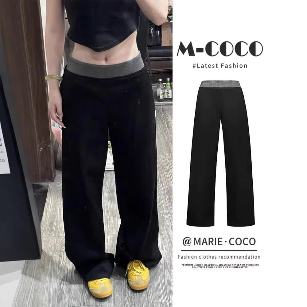 Cross-border American-style Sports Pants for Women, New Autumn/Winter Draped Casual Straight Sweatpants with Stitched Cuffed Wide-leg Design