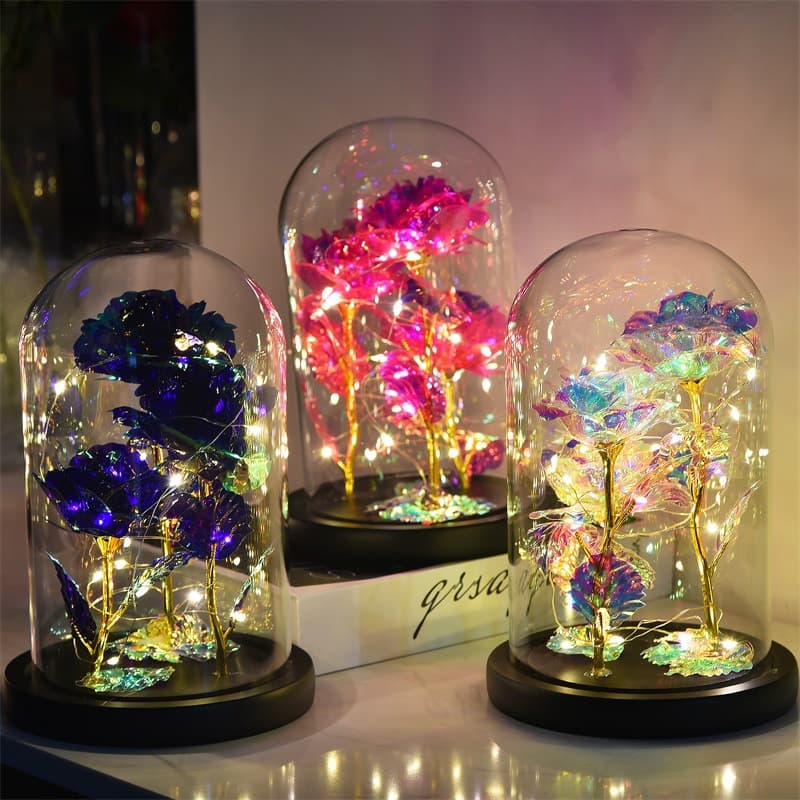 24k gold foil rose glass dome light-up artificial flower Valentine's Day/Christmas gift Amazon holiday gift