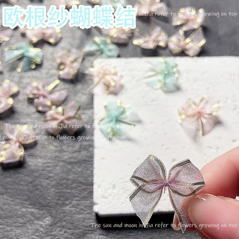 Factory Direct Korean Style Gold Edge Mesh Bow Nail Art Accessories Handmade DIY Hair Accessories Clothing Nail Decoration Wholesale