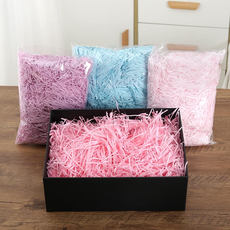 In stock color raffia shredded paper silk wedding candy box gift box filler raffia pleated paper factory wholesale