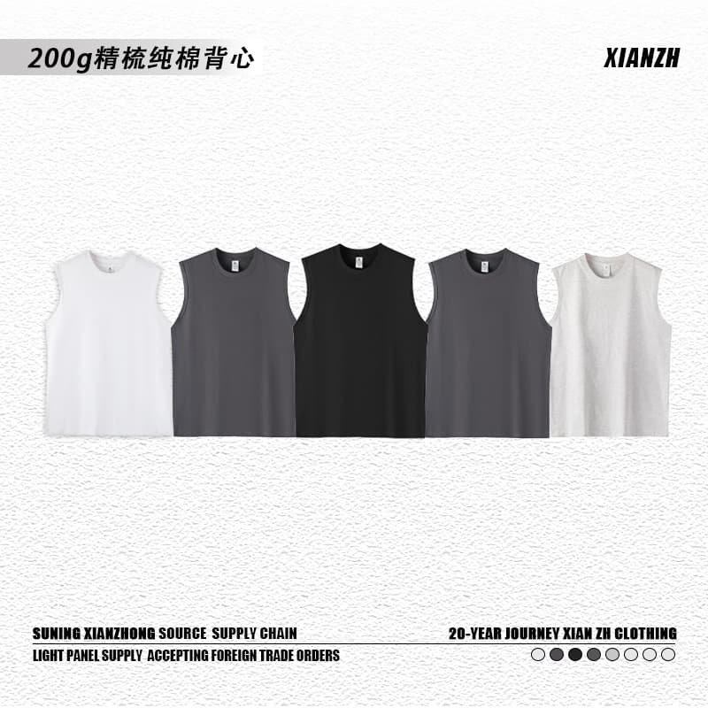 Men's Pure Cotton Tank Top 200g Fitness Sports Vest Summer Lightweight Solid Color Casual Loose Fit T-Shirt for Teens