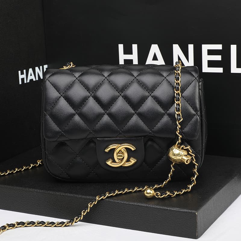 Women's Bag 2025 New Trendy Square Quilted Chain Bag with Gold Ball Accent, Chanel-Style Shoulder and Crossbody Bag
