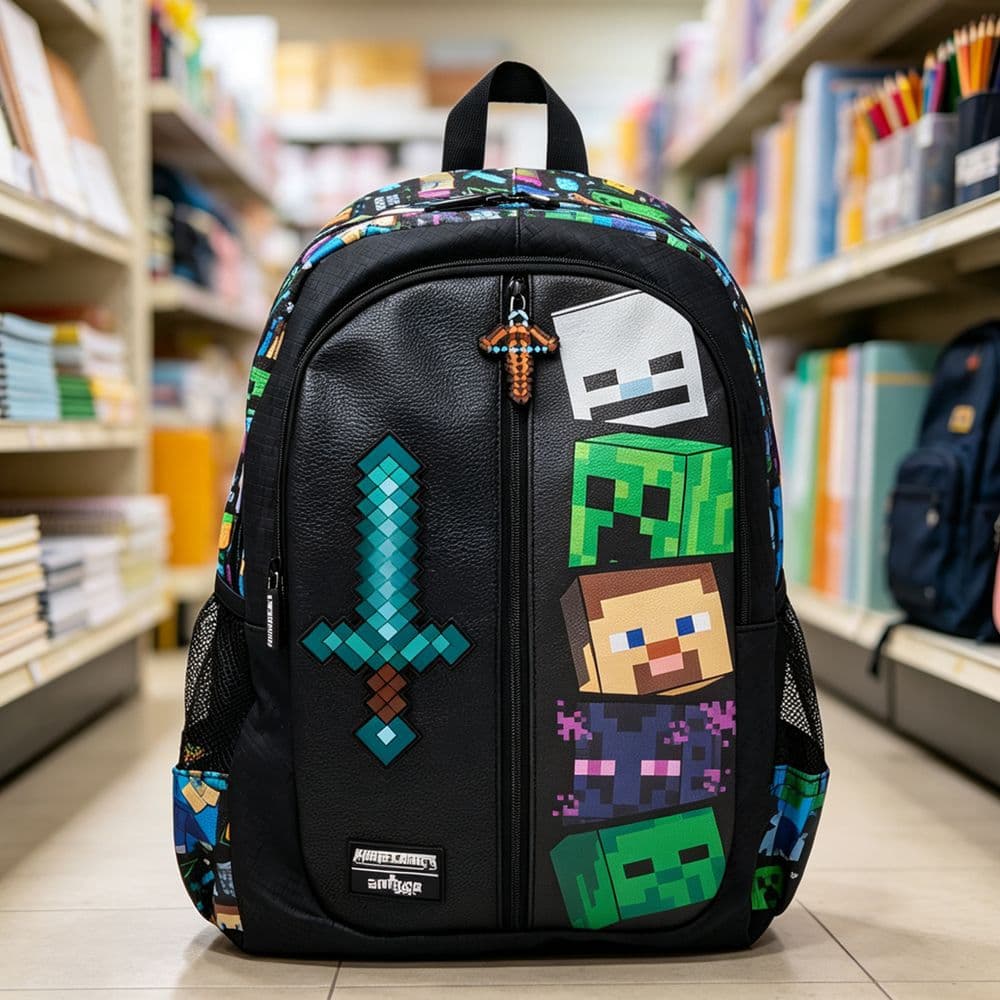 Australian Smiggle Backpack for Grades 1-6 Students, Black Sword Minecraft Multi-Function School Bag