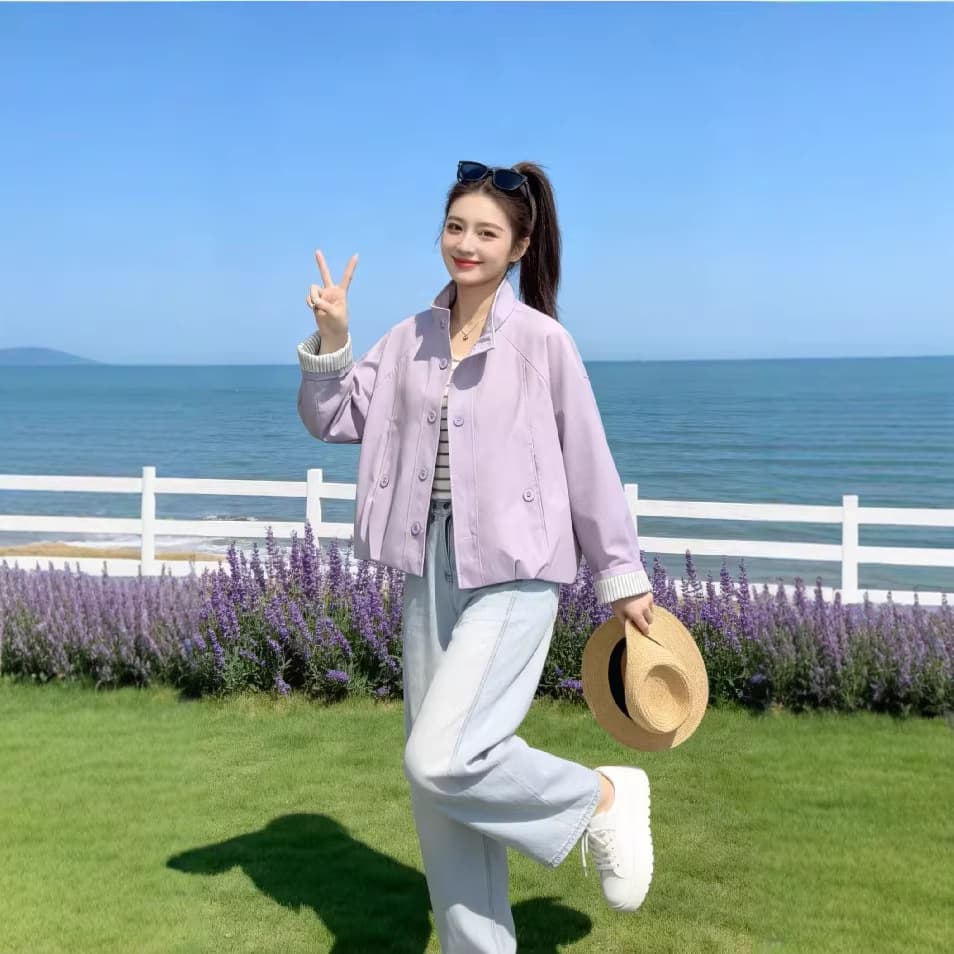 Cross-border European Thin Jacket Stand Collar Short Jacket Women's 2026 Spring New Loose Casual Jacket Women's Top