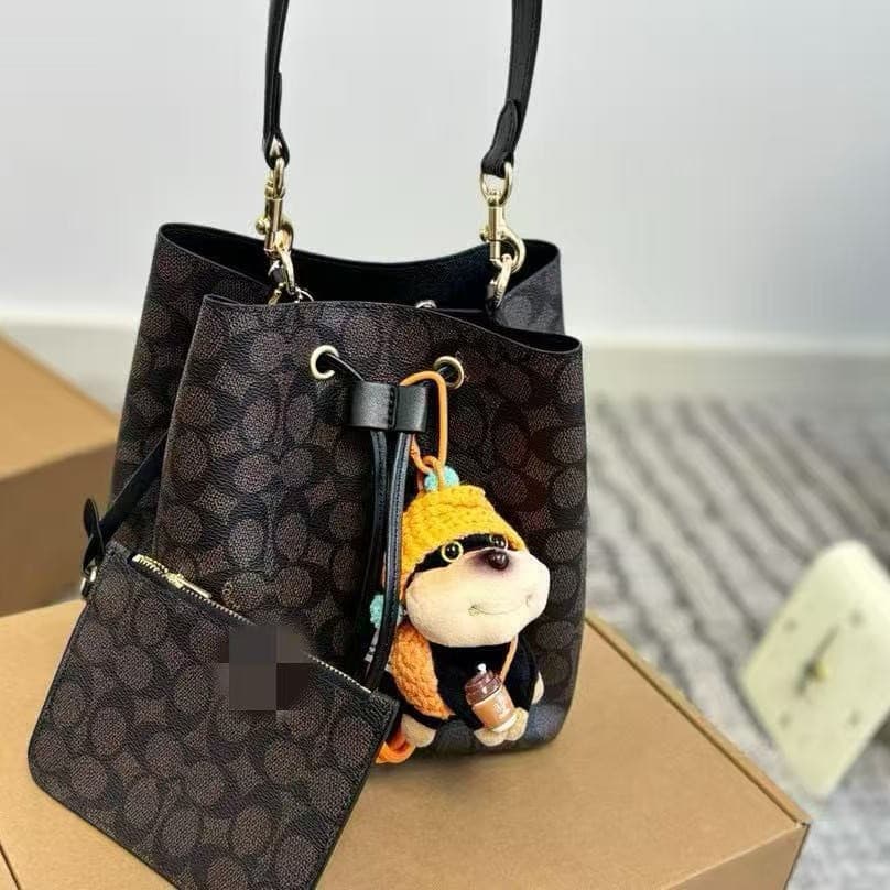 Kou Jia Genuine Leather LV Women's Tote Bag New Drawstring Bucket Bag Vintage Large Capacity Shoulder Bag Premium Women's Bag