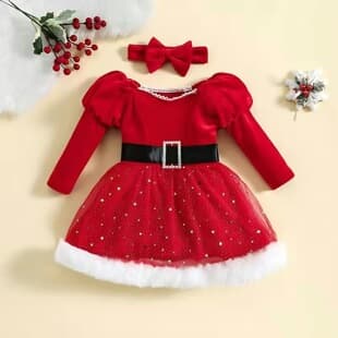 New Christmas Girls Dress 2023 Bubble Sleeve Star Mesh Tulle Princess Dress with Bow