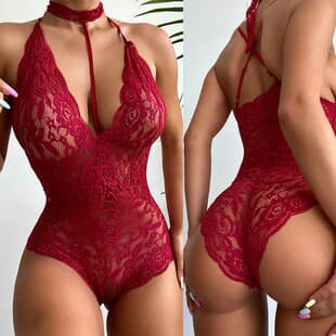 Export European and American Cross-Border AliExpress Sexy Lingerie Lace Innerwear Transparent Doll Dress Women's Lace Bodysuit
