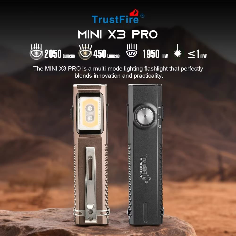 Trustfire MINIX3 PRO Rectangular Flashlight, 2050 Lumens Bright Light, UV Detection Laser Pointer