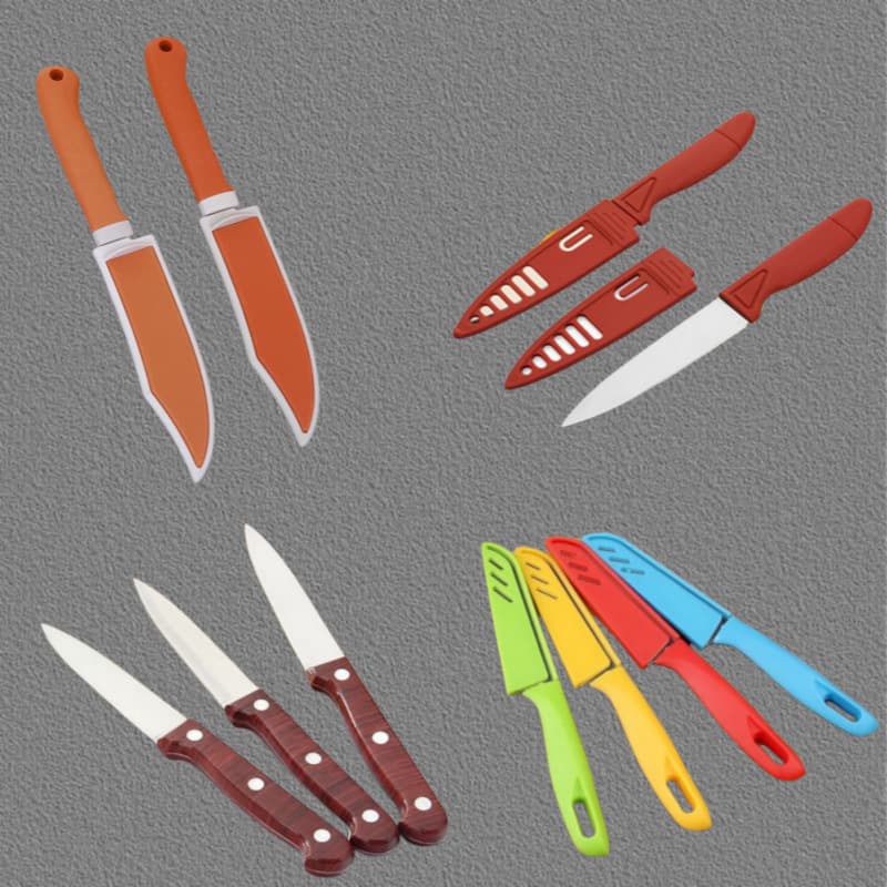 Two-dollar store yellow sheath knife, stainless steel fruit knife, household use, travel portable knife, fruit cutting and peeling knife.