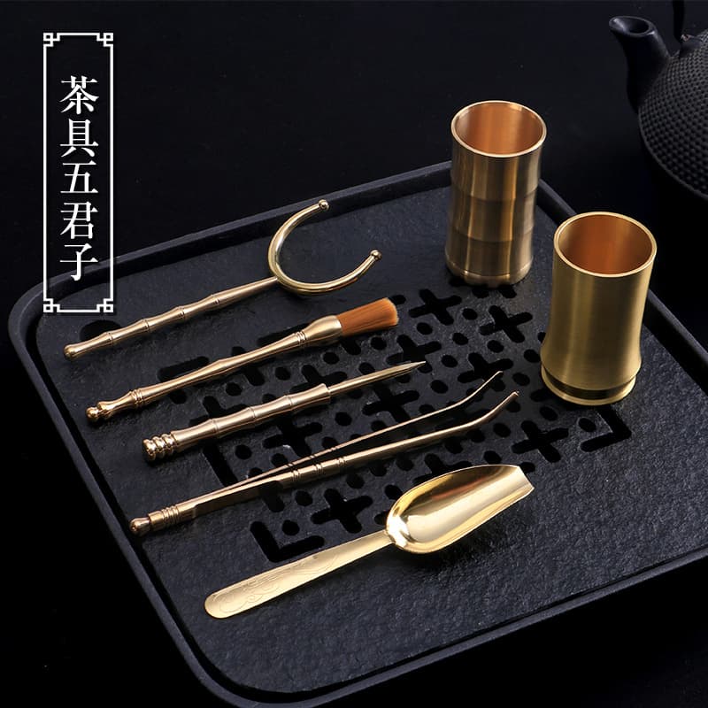 Brass tea ceremony six gentlemen tea clip tea knife tea spoon tea set accessories tea tube tea tweezers tea needle pot pen cup fork