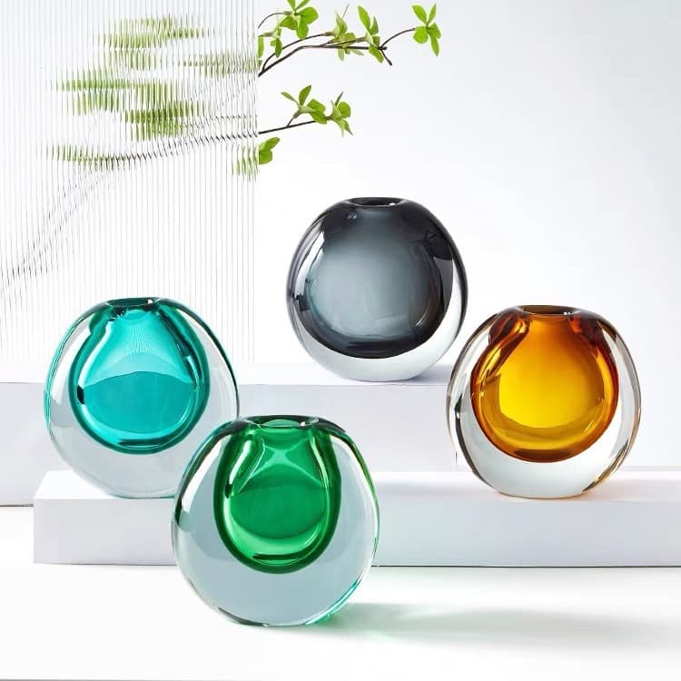Modern Minimalist Glass Flower Vase Decorative Piece Luxury Living Room Coffee Table round Flower Holder Home Decoration