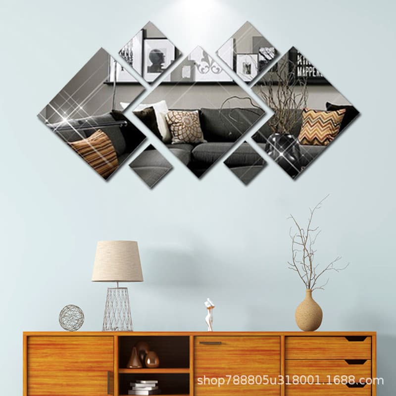 Cross-border Seven-Piece Diamond-Shaped Mirror Wall Stickers Set, Home Decor for Living Room, Bedroom, Entryway, DIY Mirror Wall Decals