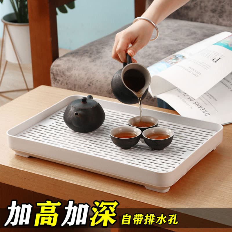 Plastic Rectangular Double Layer Draining Tray Home Use Tea Tray Rack Bowl Chopsticks Tea Cup Storage Drainage Plate