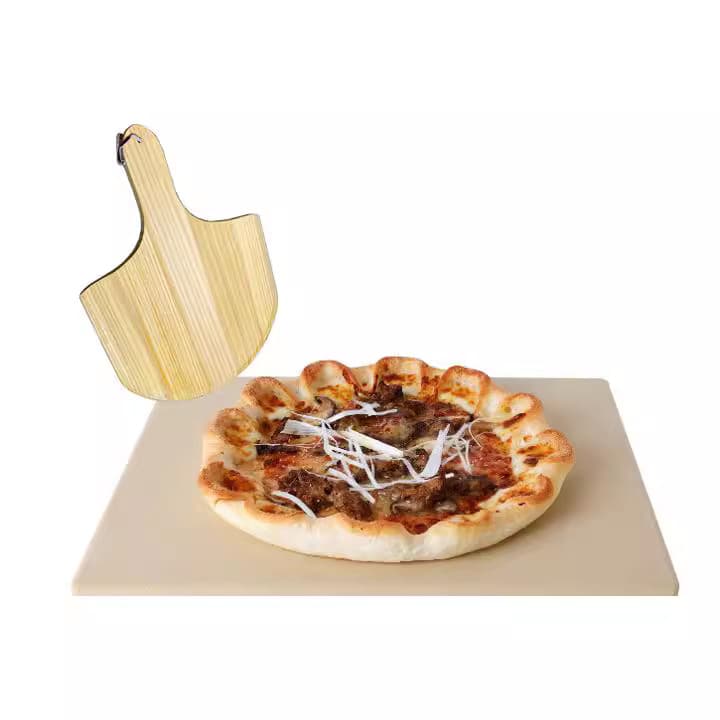 2 Pieces Cordierite Pizza Stone with Wooden Peel, High Temperature Resistant Ceramic Pizza Stone, Pizza Tray for Oven