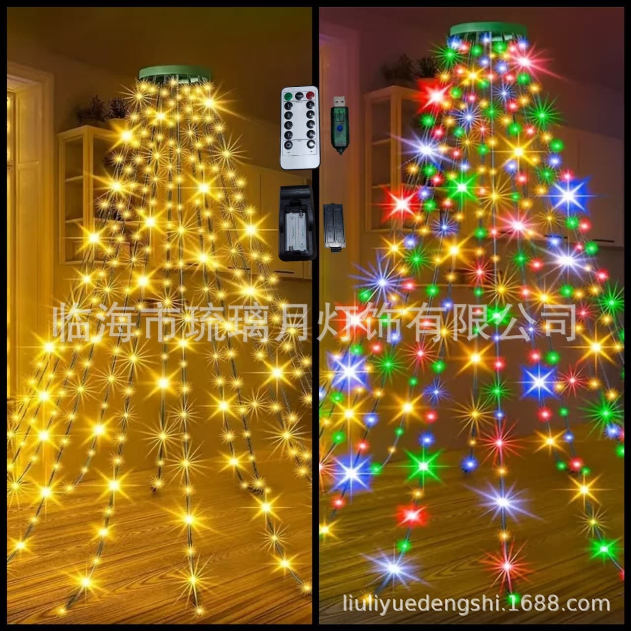 Factory Direct Christmas USB 8-Function Star Curtain Light LED Remote Control Christmas Tree Top Star Waterfall String Light